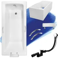 Besco Badewanne Rechteck Talia Premium 160x75 mit Ablaufgarnitur, Handgriffen, Kopfstütze, Füßen und Wannenträger GRATIS