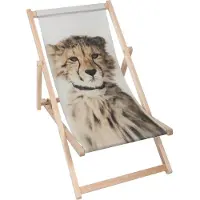 Dreamroots Liegestuhl klappbar Holz, Buchenholz bis zu 130 kg, Sonnenliege klappbar mit 3-stufiger Neigungsregulierung der Rückenlehne, Leopard Kitten