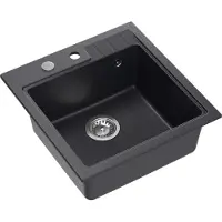 Quadron Spülbecken 1-Becken Spüle | Größe: 50 x 52 x 20 cm | PETER 110 | Küchenspüle Granitspüle aus GraniteQ mit Siphon | Schwarz & Stahl