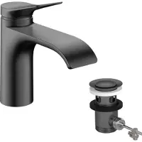 Hansgrohe Vivenis Einhebel-Waschtischmischer 80 CoolStart mit Zugstangen-Ablaufgarnitur, Brushed Black Chrome