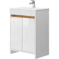 Vicco Waschbeckenunterschrank Lemgo Weiß Hochglanz 2 Teile, Unterschrank 60 cm, Model 40057