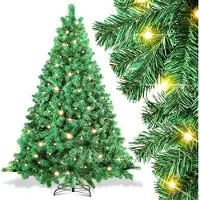 Jayseuw Künstlicher Weihnachtsbaum 210cm mit Lichterkette 400 LED warm-weiß inkl. Metallständer 1200 Spitzen Weihnachten Christbaum Tannenbaum PVC Grün