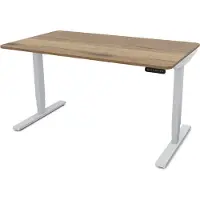 Assmann Elektrisch höhenverstellbarer Schreibtisch Y-Line Curved Eiche Tabak Weißaluminium, 140x80cm, Memoryfunktion, 2-fach-Motorik