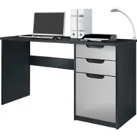 Vladon Schreibtisch Logan, Germany, Bürotisch mit 2 Schubladen und 1 Tür, Schwarz matt/Hellgrau Seidenmatt (129 x 76 x 60 cm)