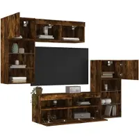 vidaXL 5-tlg. Wohnwand mit LED-Beleuchtung Räuchereiche Holzwerkstoff 3216729