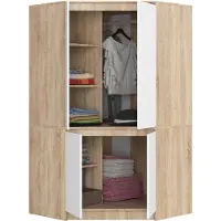BDW Eckschrank Schlafzimmer, Kleiderschrank, Eckkleiderschrank, Sonoma-Eiche / Weiß, 180x100x50