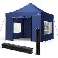VOUNOT Pavillon 3x3m, Wasserdichter Faltpavillon, Faltbar Partyzelt mit 4 Seitenteilen, 4 Sandsäcke, Blau
