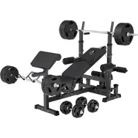 Gorilla Sports Hantelbank - mit 100kg Hantelset, Ablage, Dip-Station, Verstellbar, Schwarz - Multifunktion Trainingsbank mit Gewichten, Kraftstation