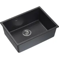 Quadron Spülbecken 1-Becken Spüle | Größe: 40 x 53,5 x 20,5 cm | ALEC 50 | Küchenspüle Granitspüle aus GraniteQ mit Siphon | Schwarz & Stahl