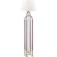 Casa Padrino Luxus Stehleuchte Antik Messingfarben / Braun / Weiß Ø 50,8 x H. 172,7 cm - Edle Metall Leuchte mit hochwertigem Leder und Leinen Lampenschirm - Luxus Qualität