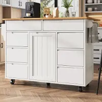STILVORA Multifunktionaler Küchenwagen mit Rollen und Arbeitsplatte,Kücheninsel freistehend mit Gewürzregal und 8 Schubladen für Küche, Esszimmer & Wohnzimmer