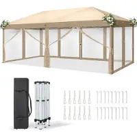 FCH 3x 6m Faltpavillon, Pop Up Pavillon mit 6 Seitenwänden, wasserdicht, UV-Schutz,GartenpavillonKhaki