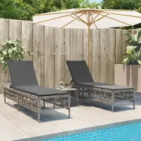 vidaXL "im " Sonnenliegen 2 Stk. - möbel für den Garten - mit Tisch Grau Poly Rattan - Gartenliegen CC17472