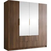 Mirjan 24 Kleiderschrank Sofia II 200, Schlafzimmer, mit Spiegel, Drehtürenschrank, mit Kleiderstange, Modern, Garderobenschrank, Metallgriffe (Farbe: Nuss Warmia + Gold)