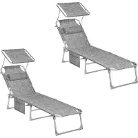Songmics 2-er Set Sonnenliege, klappbarer Liegestuhl, mit Seitentasche, 53 x 193 x 29 cm, bis 150 kg, Kopfstütze, verstellbarer Rückenlehne Grau