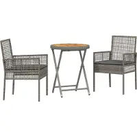 vidaXL Möbel 3-teiliges Garten Bistro Set mit Kissen Grau Poly Rattan - Gartenstühle 3334968