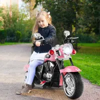 Costway 6V 2,5-3 km/h Elektro Motorrad Kinder mit verstellbaren Scheinwerfer, Sound, Hupe,Rückspiegel&Pedale, Dreirad Elektromotorrad Polizei Hellrosa