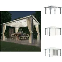 vidaXL Pavillon mit Vorhängen & LED-Lichterkette 400x300 cm Creme Alu - Pavillons & Partyzelte