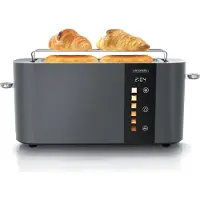 Arendo Toaster 2 Scheiben, Langschlitztoaster, Langschlitz, Edelstahl, 1000W, Display mit Restzeitanzeige, Brötchenaufsatz, Defrost Funktion, Wärmeisolierendes Gehäuse, Touch Display, Cool Grey