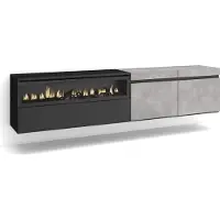 Skraut Home TV-Schrank, Lowboard, 200x35x45cm, Für TV-Geräte bis zu 80", Elektrokamin, Hängend, Zementgrau und Schwarz