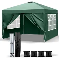 FCH 3x3M Pavillon Wasserdicht Pop up Faltpavillon Pavillon mit 4 Seitenteilen Faltbar Zelt Gartenpavillon, 4 Sandsack,Grün