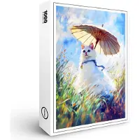 Raxxa Premium-Puzzle "Impressionistic Oil Painting of White Cat with Parasol in Field", 1000 Teile