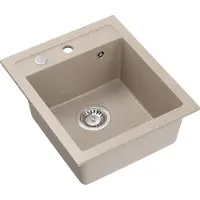 Quadron Spülbecken 1-Becken Spüle | Größe: 50 x 43 x 20 cm | JOHNNY 100 | Küchenspüle Granitspüle aus GraniteQ mit Siphon | Beige & Stahl
