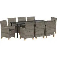 vidaXL Möbel-Stil 9-teiliges Garten-Essset mit Kissen, Grau, Poly-Rattan - Gartenstühle "2025"547703