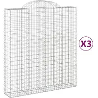 vidaXL Gabionen mit Hochbogen 3 Stk. 200x50x220/240cm Verzinktes Eisen