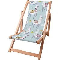 Dreamroots Kinder Liegestuhl klappbar Holz bis zu 130 kg, Sonnenliege klappbar mit 3-stufiger Neigungsregulierung der Rückenlehne, Llama and Cactus