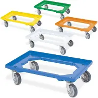 BRB-Lagertechnik Set, 5x Logistikroller/Kistenroller für Behälter 600 x 400 mm, je 1 Roller in blau, gelb, grün, orange, weiß