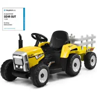 Coast 12V 3-Gang Traktor mit abnehmbarem Anhänger und 2,4G Fernbedienung, Kinder Aufsitztraktor mit LED Lichtern, Musik, Hupe & USB Funktionen, geeignet für Kinder ab 3 Jahren (Gelb)