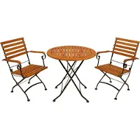 Degamo Bistroset HOFGARTEN 3-teilig klappbar, Flachstahl schwarz + Eukalyptus