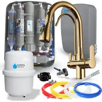 ARI Nordic 3-Wege Küchenarmatur Gold Glänzend Ausziehbar mit RO7 Slim Umkehrosmose Wasserfilter 7-Stufen Filtration