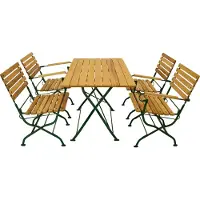 Degamo Gartengarnitur Sitzgruppe Klappgarnitur PASSAU 5-teilig, Flachstahl grün + Robinie, klappbar (2x Klappsessel mit Armlehnen, 2x Klappstuhl, 1x Klapptisch 70x110cm)