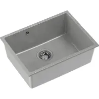 Quadron Spülbecken 1-Becken Spüle | Größe: 40 x 53,5 x 20,5 cm | ALEC 50 | Küchenspüle Granitspüle aus GraniteQ mit Siphon | Grau & Stahl