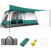 Costway Campingzelt groß 4-6 Personen, Tunnelzelt mit Vorzelt, Boden, 2 Räumen, 2 Eingänge, abnehmbarem Dach & Tragetasche, Familienzelt Zelt