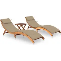 Syfax Sonnenliegen 2 Stk. mit Tisch und Auflagen Massivholz Akazie