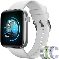Maoo ProWatch, AMOLED Smartwatch, Damen und Herren, Milanese Armband, 3 Silikonarmbänder, Schrittzähler, Herzfrequenz, Blutdruck, Silber