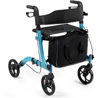 Costway Aluminium Rollator, Reiserollator, Leichtgewichtrollator höhenverstellbar mit abnehmbarem Aufbewahrungsbeutel, Blau