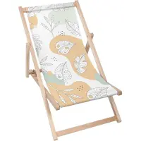 Dreamroots Liegestuhl klappbar Holz bis zu 130 kg, Sonnenliege klappbar mit 3-stufiger Neigungsregulierung der Rückenlehne, Linear Tropical Leaves