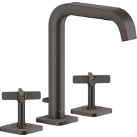 Hansgrohe AXOR Citterio E 3-Loch Waschtischarmatur 170 mit Zugstangen-Ablaufgarnitur und Rosetten, 36108340, Farbe: Brushed Black Chrome