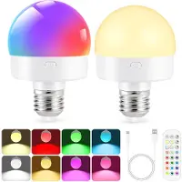 Rosikey 2x Wiederaufladbare Glühbirne mit Fernbedienung,USB Nachtlicht mit Batterie,4W LED Akku Lampe Mit E27-Fassung,15 Farben,Timer,Touch Control Kabellose