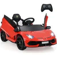 Costway Elektroauto für Kinder 3+, Kinderfahrzeug mit 2,4G Fernbedienung, LED Scheinwerfer, MP3-Player & Hupe & Musik, Elektrofahrzeug 3-5 km/h, Rot