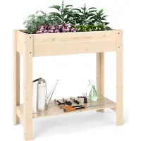 Costway Hochbeet mit Ablage & Entwässerung, Erhöhtes Gartenbeet Holz, Pflanzkasten, Gemüsebeet Kräuterbeet groß 81 x 37 x 77 cm Natur