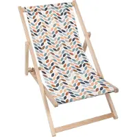 Dreamroots Liegestuhl klappbar Holz,bis zu 130 kg, Sonnenliege klappbar mit 3-stufiger Neigungsregulierung der Rückenlehne, Retro White Leafs