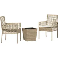 vidaXL Möbel 3-tlg. Garten-Bistroset mit Kissen Beige Poly Rattan - Gartenstühle 3334959