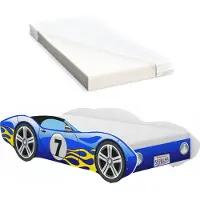 IGlobal Kinderbett Autobett Cars Bett Jugendbett Juniorbett Bett mit Lattenrost Stellage Schaumstoffmatratze Blau 140 x 70 cm