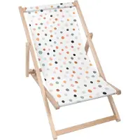 Dreamroots Liegestuhl klappbar Holz, Buchenholz bis zu 130 kg, Sonnenliege klappbar mit 3-stufiger Neigungsregulierung der Rückenlehne, Pastel Dots