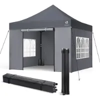 VOUNOT Pavillon 3x3m, Wasserdichter Faltpavillon, Faltbar Partyzelt mit 4 Seitenteilen, 4 Sandsäcke, Grau